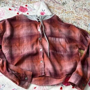 Rue21 Gray and Red Plaid Hoodie